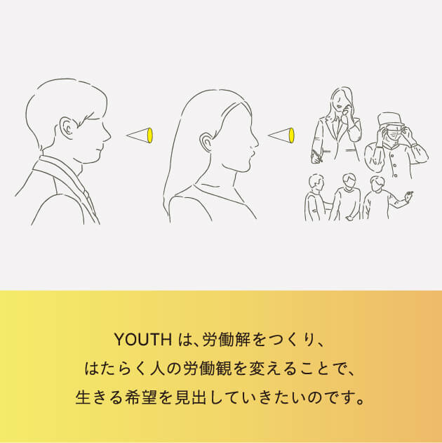 YOUTHは、労働解をつくり、はたらく人の労働観を変えることで、生きる希望を見出していきたいのです。